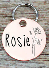 Load image into Gallery viewer, Personalized pet dog ID tag, Birth Flower Pet Tag, Pet dog tag, dog ID Tag, Minimalist Pet Tag, Cat Tag, Engraved Pet Tag, Dog Collar Tag