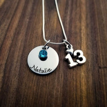 Load image into Gallery viewer, 13th Birthday Necklace,  Name Necklace with Birthstone