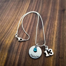 Load image into Gallery viewer, 13th Birthday Necklace,  Name Necklace with Birthstone