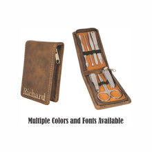 Load image into Gallery viewer, Personalized Manicure set, Faux Leather Manicure Set, Birthday Gift for Him, Unique Gifts for Men, Groomsmen Gift Ideas for Men, Travel case