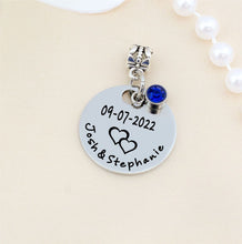 Load image into Gallery viewer, Something Blue for Bride, Personalized Bridal Bouquet Charm - Wedding Date with Couple names, Bride Bouquet Charm