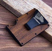 Load image into Gallery viewer, RFID Mens Wallet, Men's Personalized Wallet, Wood Wallet, RFID Blocking Wallet, Expanding Slim Wallet, Slim Mens Wallet, Credit Card Holder