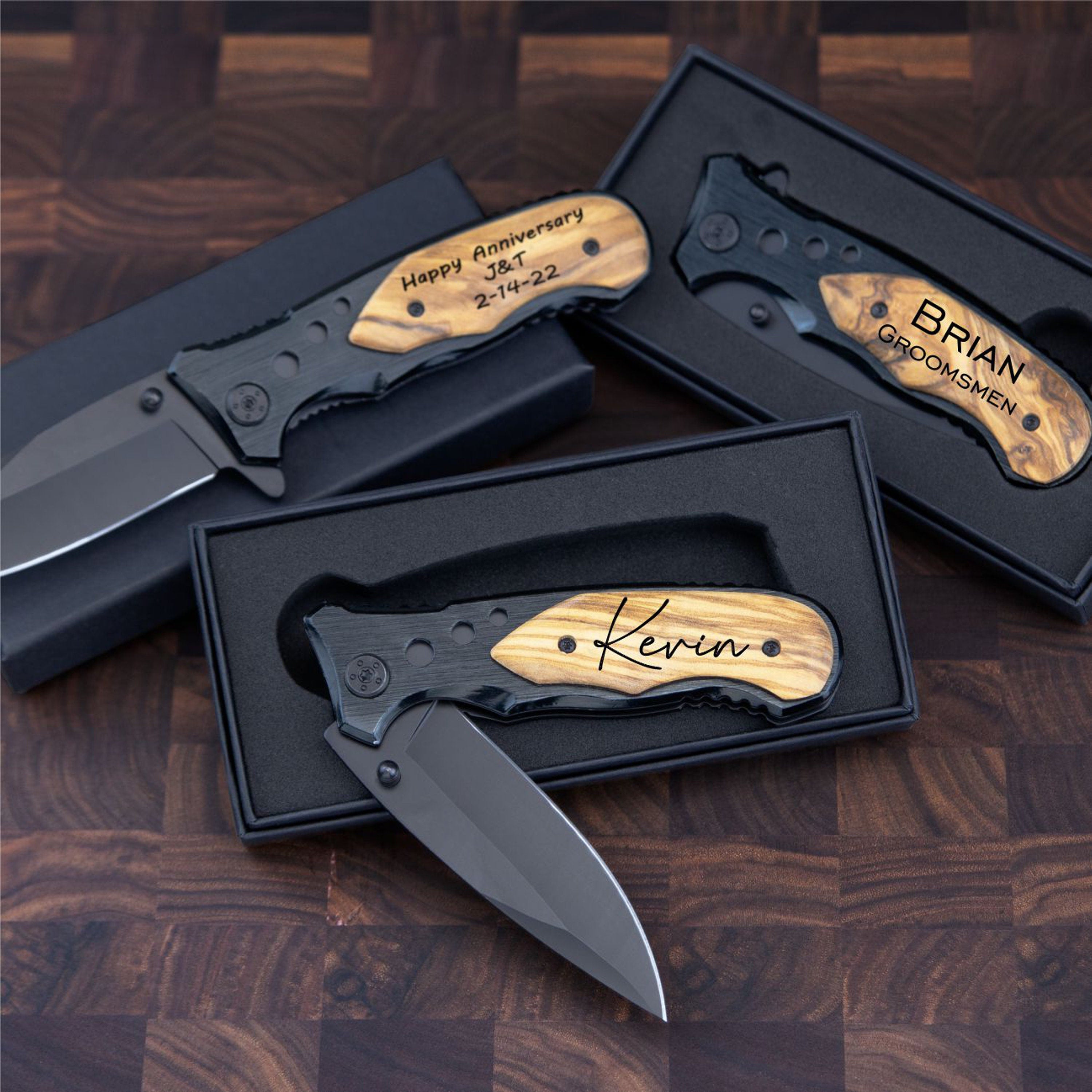 Groomsmen Gift, Set of 7, Wood Handle Pocket Knife Gift Set - Personalized  Knife, Engraved Knife, Hunting Knives - Wedding Party Knives Men
