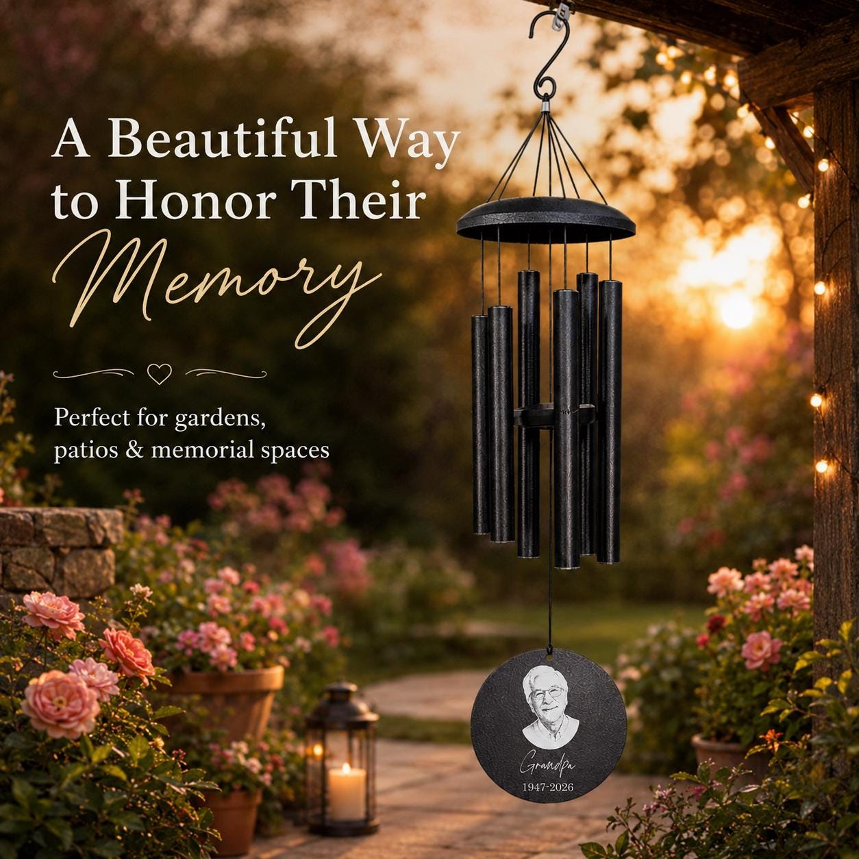 Personalized Memorial Wind Chime with Photo | Custom Sympathy & Remembrance Gift | Loss of Loved One