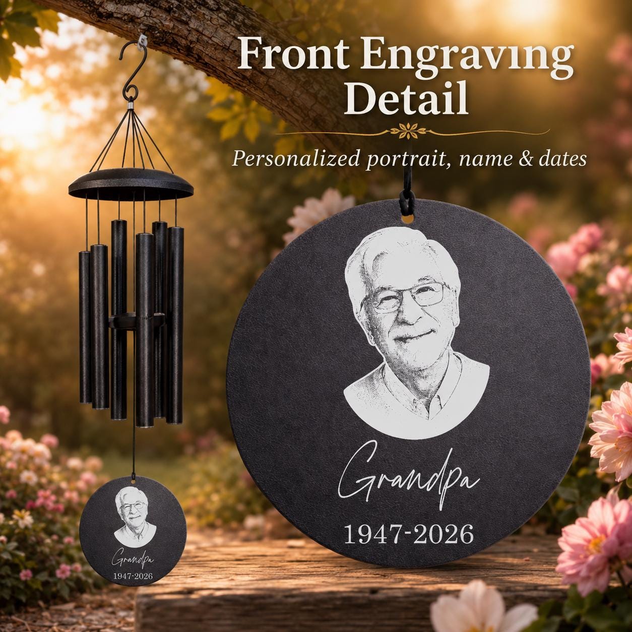 Personalized Memorial Wind Chime with Photo | Custom Sympathy & Remembrance Gift | Loss of Loved One