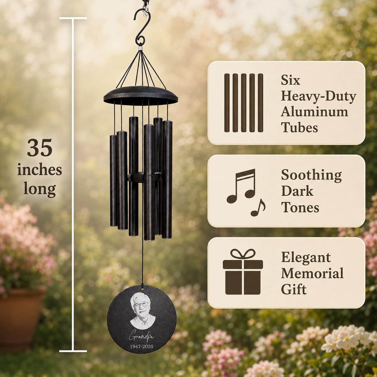 Personalized Memorial Wind Chime with Photo | Custom Sympathy & Remembrance Gift | Loss of Loved One