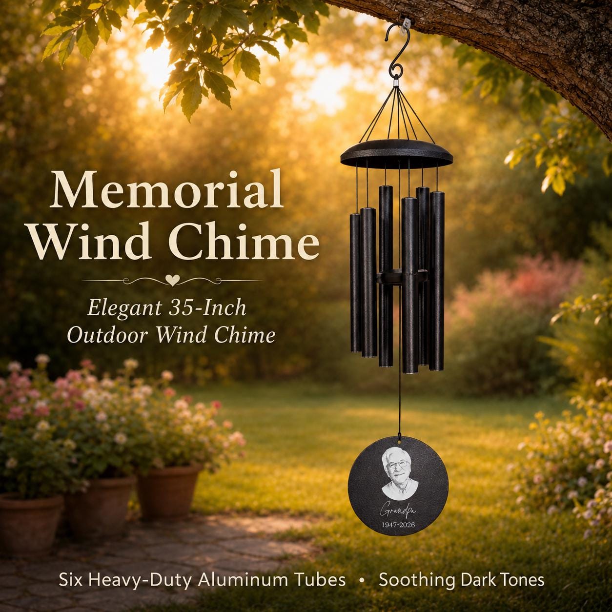 Personalized Memorial Wind Chime with Photo | Custom Sympathy & Remembrance Gift | Loss of Loved One