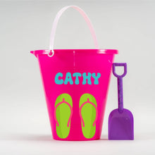 Load image into Gallery viewer, Personalized Beach Bucket for Kids, Custom Plastic Beach Pail and shovel with name and symbol, Gift for kids, beach trip, Vacation toys
