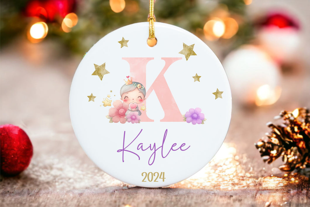 Custom Initial Princess Ornament - Letter Name Ornament - 2024 Family Ornament - Personalized - Christmas gift - Monogram Ornament