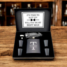 Load image into Gallery viewer, Groomsmen Proposal Gift Set, Custom Gift Box, Personalized Flask set and Knife for Best Man, Ushers &amp; Groomsmen
