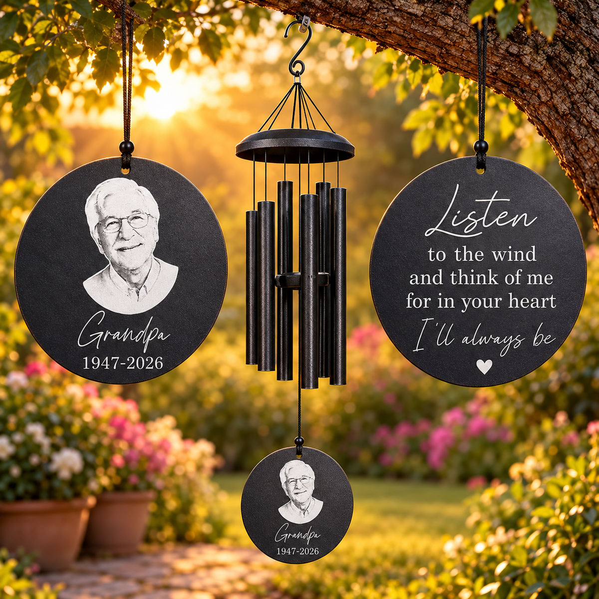 Personalized Memorial Wind Chime with Photo | Custom Sympathy & Remembrance Gift | Loss of Loved One
