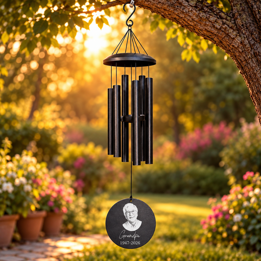 Personalized Memorial Wind Chime with Photo | Custom Sympathy & Remembrance Gift | Loss of Loved One