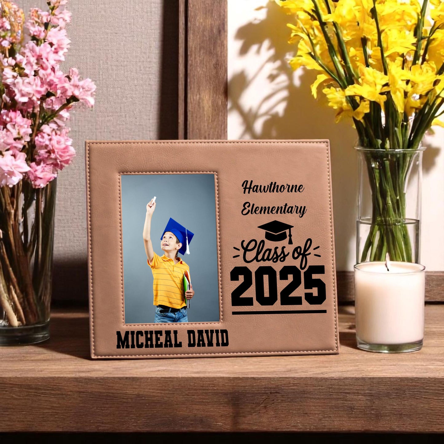 Personalized Graduation Frame – Custom Class of 2025 Picture Frame for Preschool, High School, or College – Graduate Name & School Gift