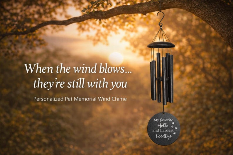 Cat Memorial Wind Chime with Photo | Personalized Cat Memorial Gift | Cat Loss Sympathy Gift