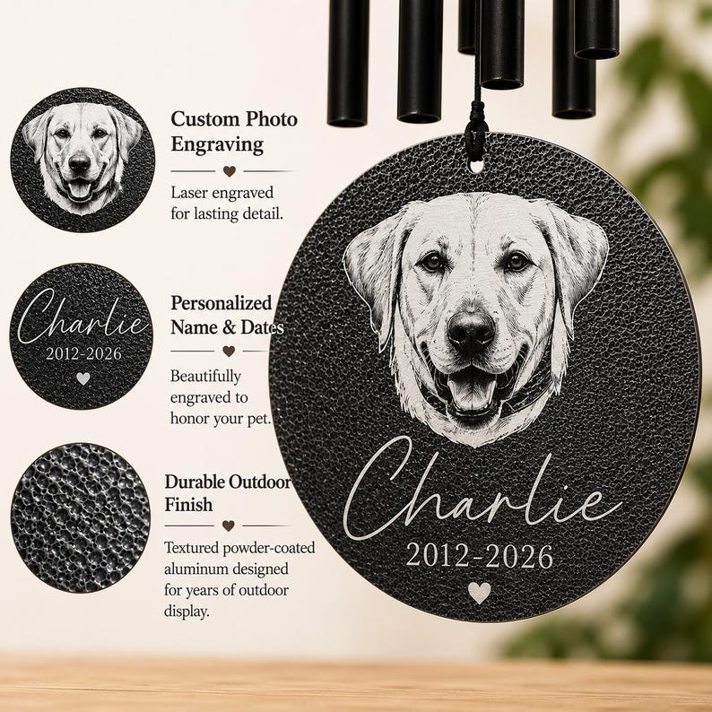 Cat Memorial Wind Chime with Photo | Personalized Cat Memorial Gift | Cat Loss Sympathy Gift