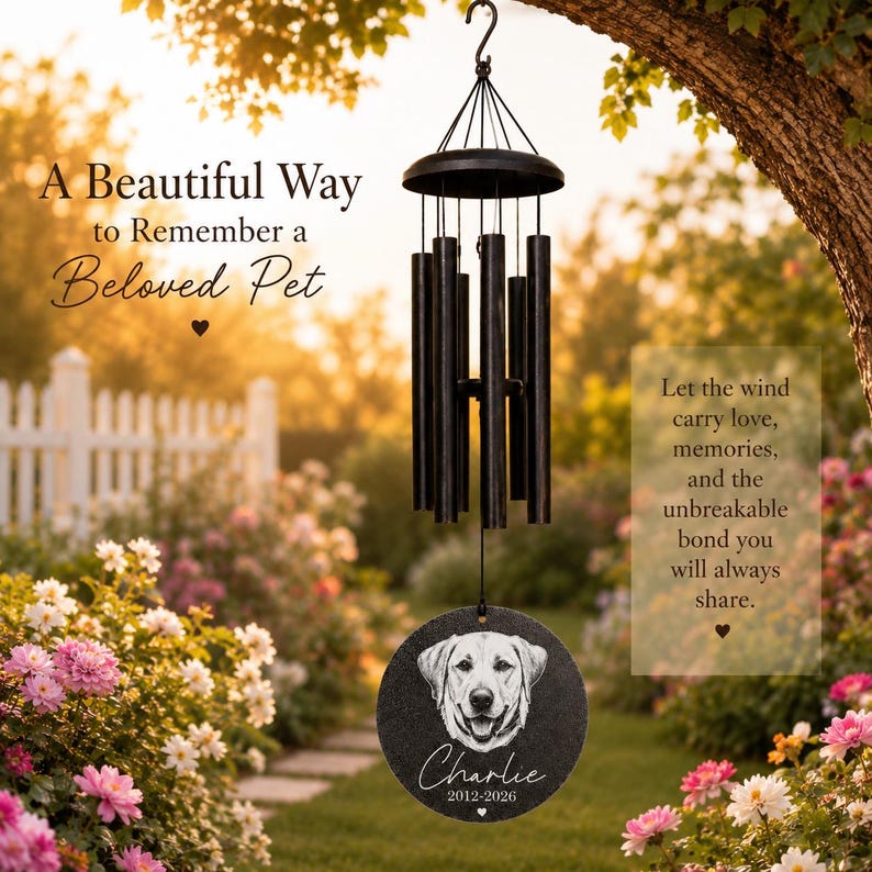 Cat Memorial Wind Chime with Photo | Personalized Cat Memorial Gift | Cat Loss Sympathy Gift