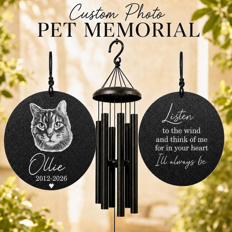 Cat Memorial Wind Chime with Photo | Personalized Cat Memorial Gift | Cat Loss Sympathy Gift