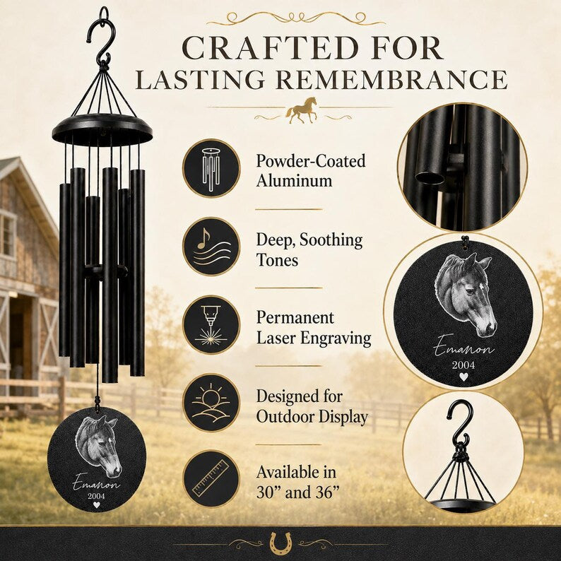 Horse Memorial Wind Chime with Photo | Personalized Horse Loss Gift | Equine Sympathy Gift
