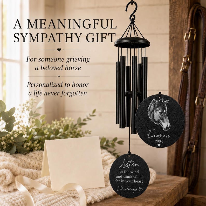 Horse Memorial Wind Chime with Photo | Personalized Horse Loss Gift | Equine Sympathy Gift