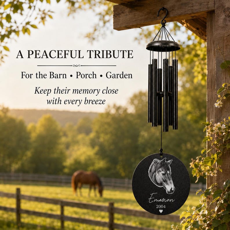 Horse Memorial Wind Chime with Photo | Personalized Horse Loss Gift | Equine Sympathy Gift