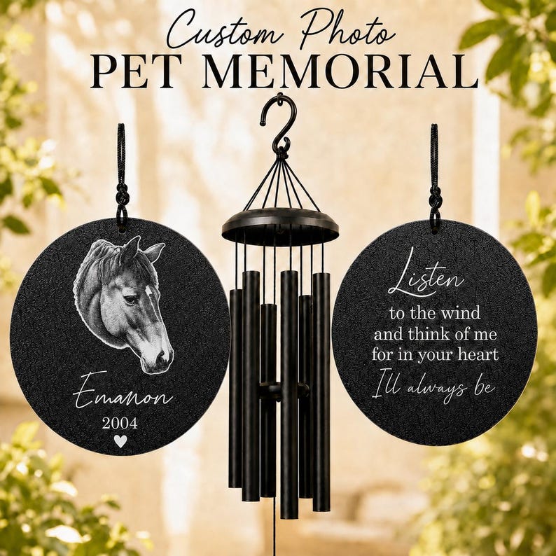 Horse Memorial Wind Chime with Photo | Personalized Horse Loss Gift | Equine Sympathy Gift