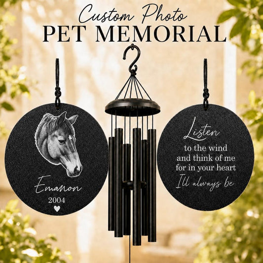 Horse Memorial Wind Chime with Photo | Personalized Horse Loss Gift | Equine Sympathy Gift