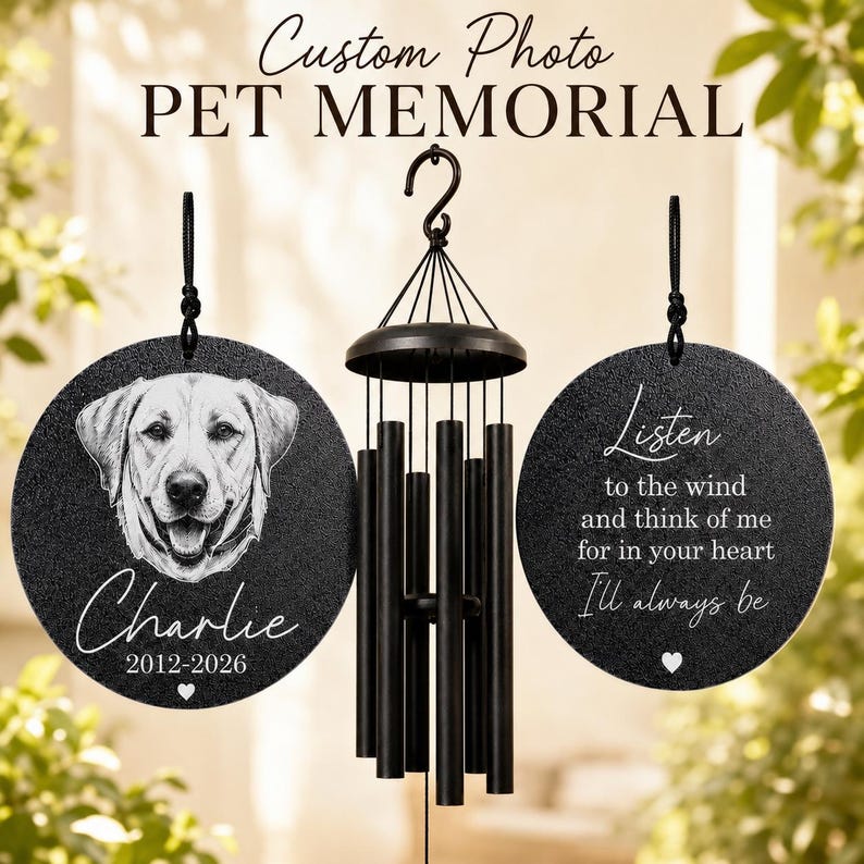 Cat Memorial Wind Chime with Photo | Personalized Cat Memorial Gift | Cat Loss Sympathy Gift