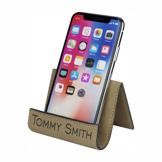Personalized Leather Phone Stand - personalization example