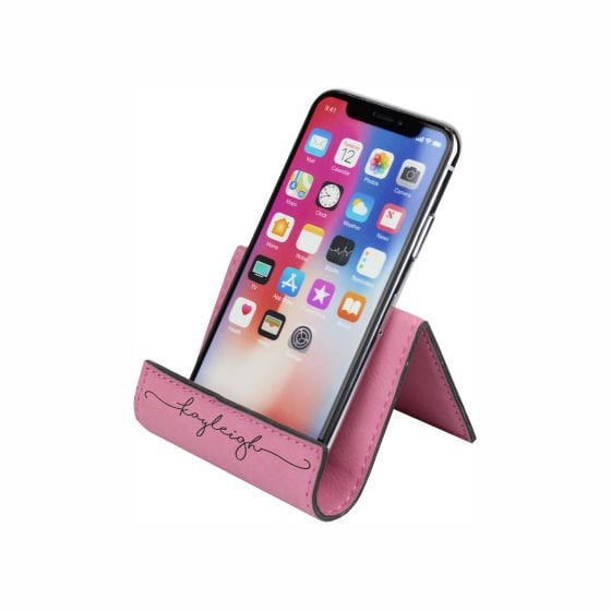 Personalized Leather Phone Stand - a thoughtful custom gift
