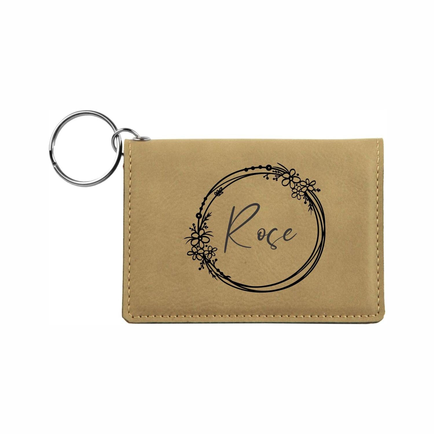 Personalized Keychain Wallet - close-up of the custom engraving