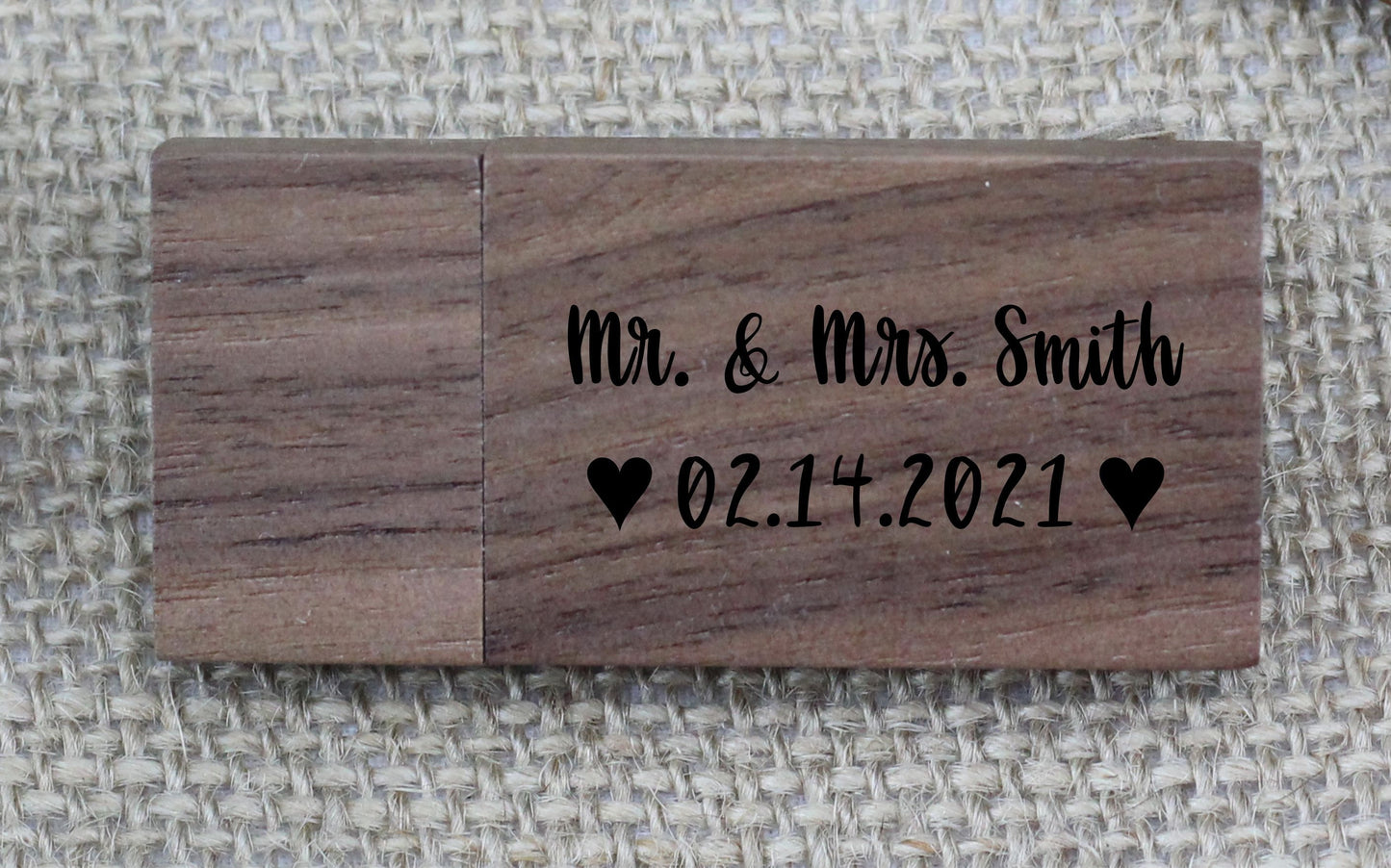 Wedding Flash Drive - close-up of the custom engraving