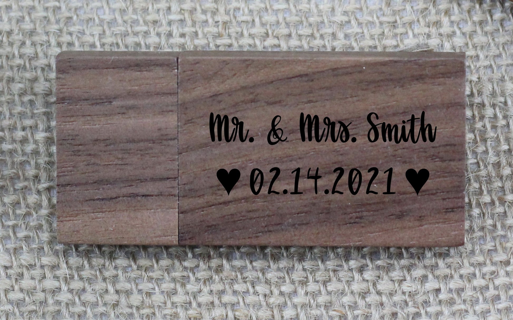 Wedding Flash Drive - close-up of the custom engraving