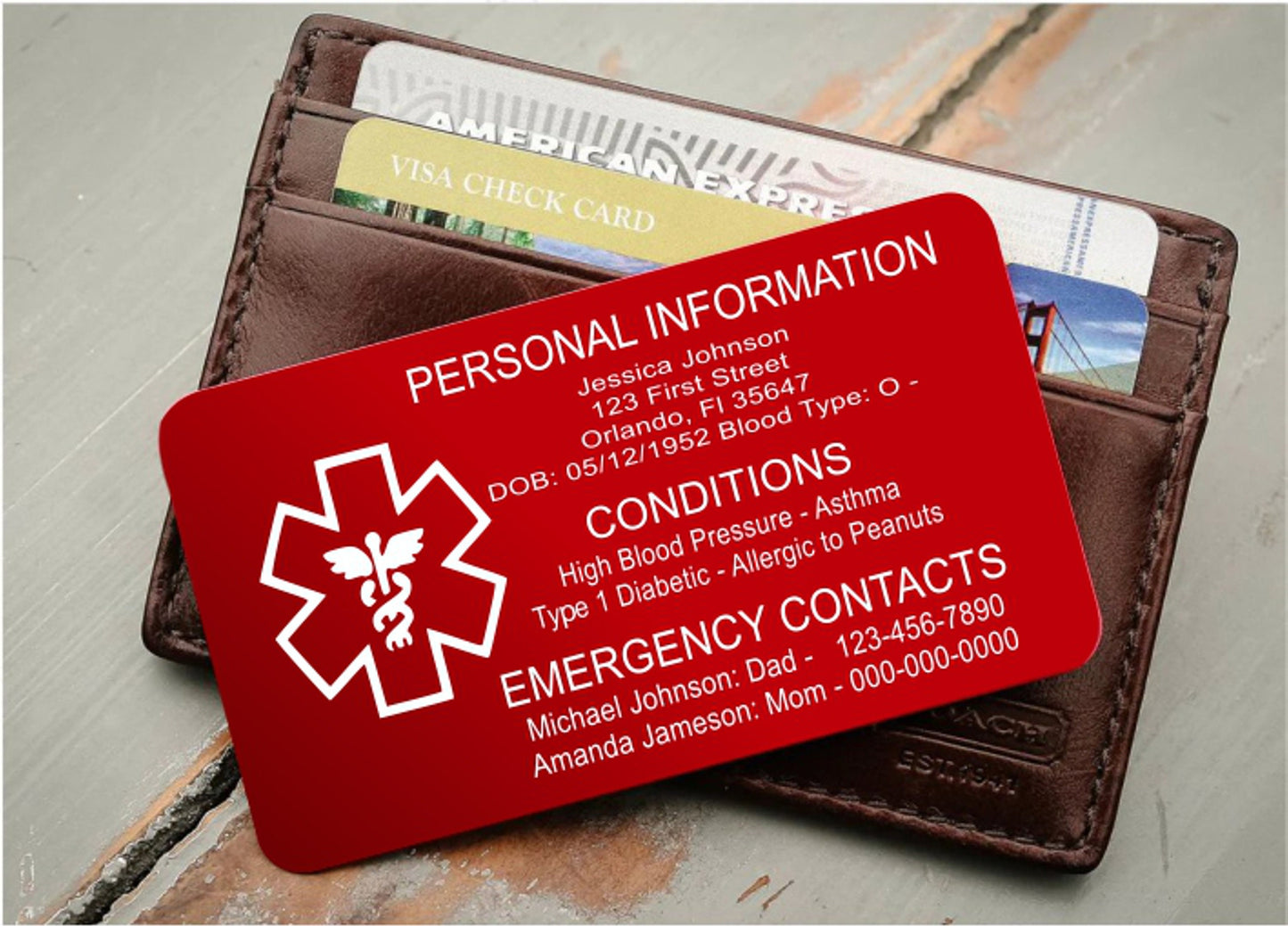 Personalized Medical ID card - close-up of the custom engraving