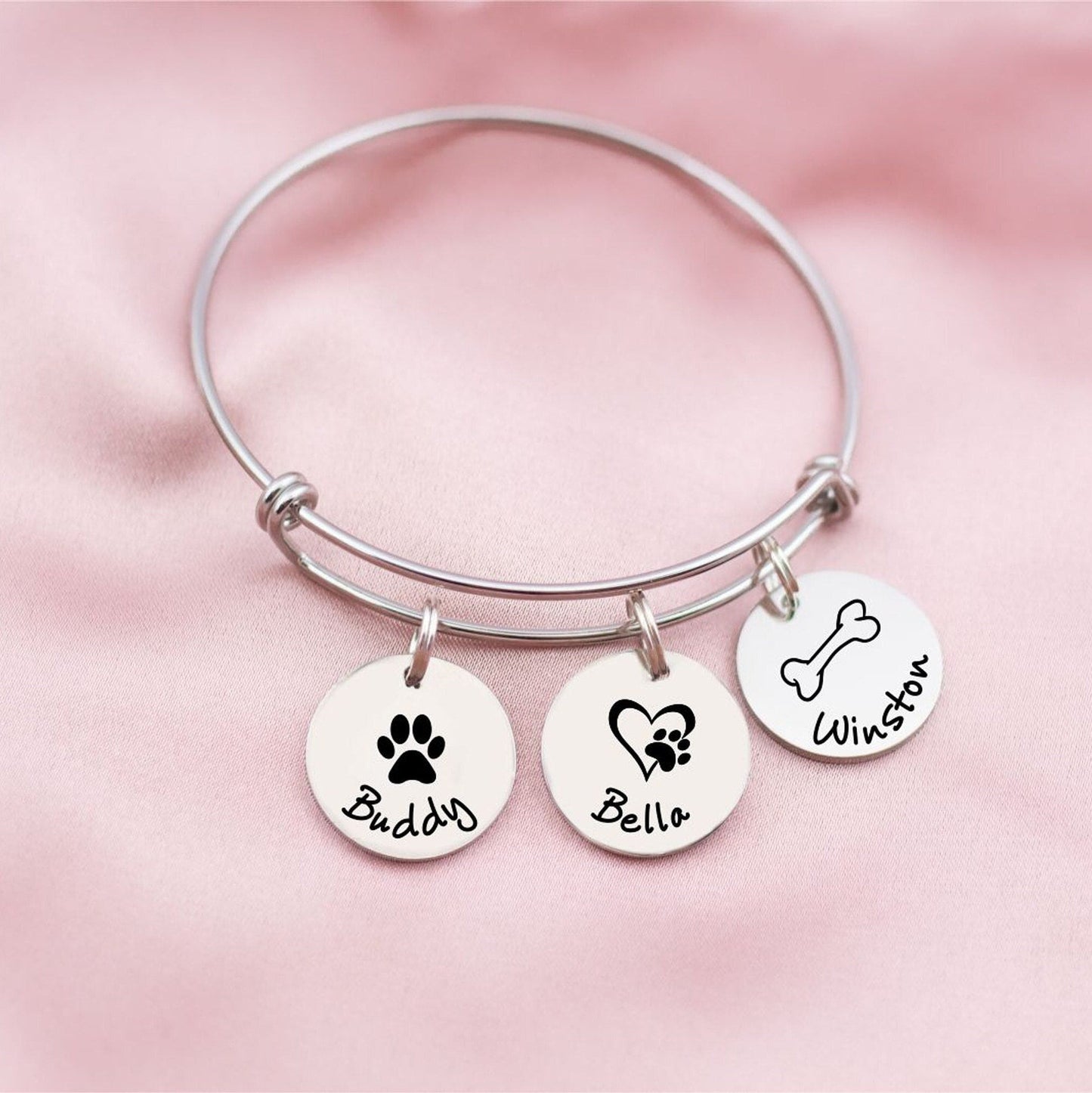 Personalized Pet Charm Bracelet: Custom Dog Cat Name Bangle