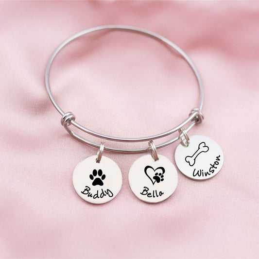 Personalized Pet Charm Bracelet: Custom Dog Cat Name Bangle