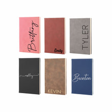 Load image into Gallery viewer, Personalized Leather Journal – Engraved Custom Notebook for Writing or Travel Use
