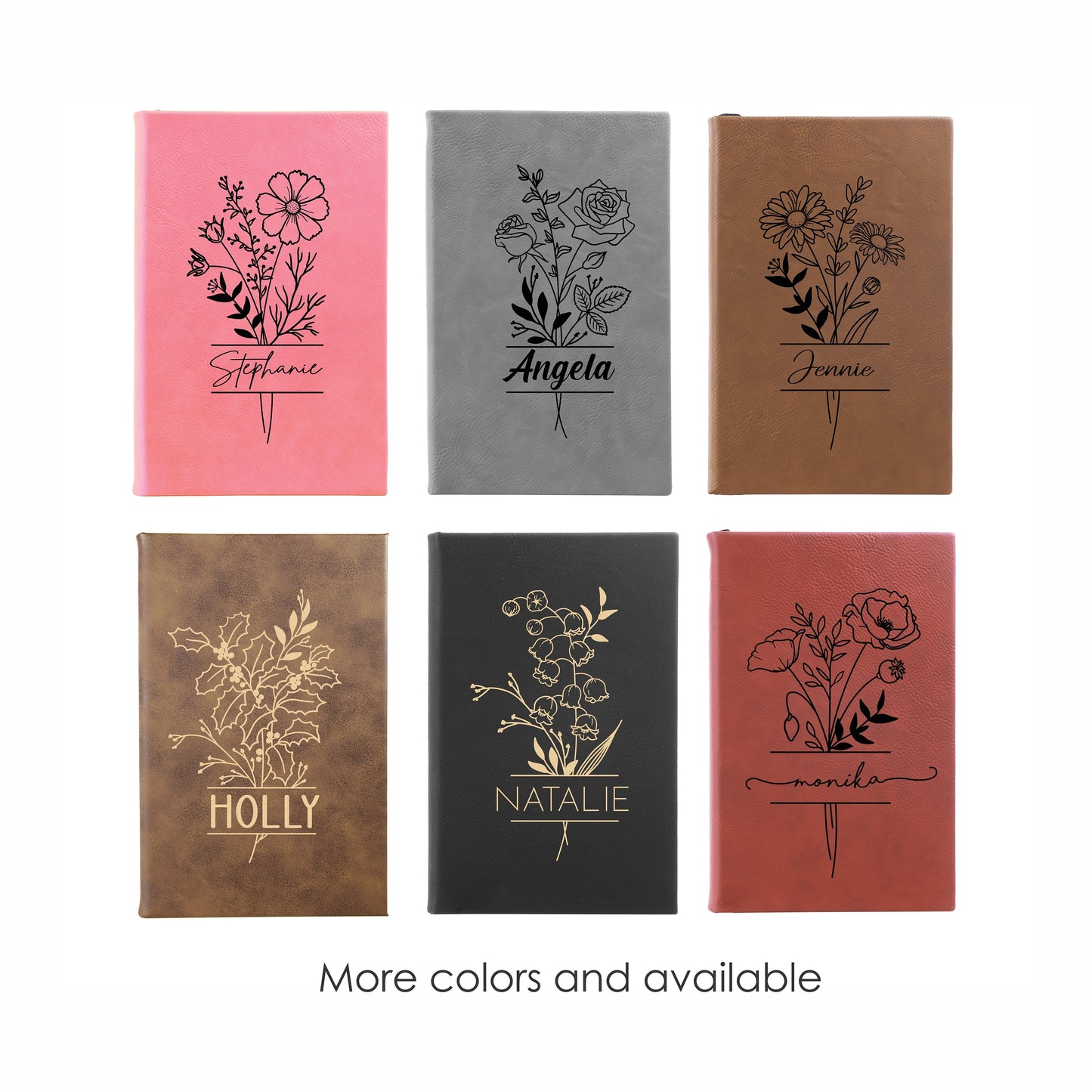 Personalized Birth Flower Journal - close-up of the custom engraving