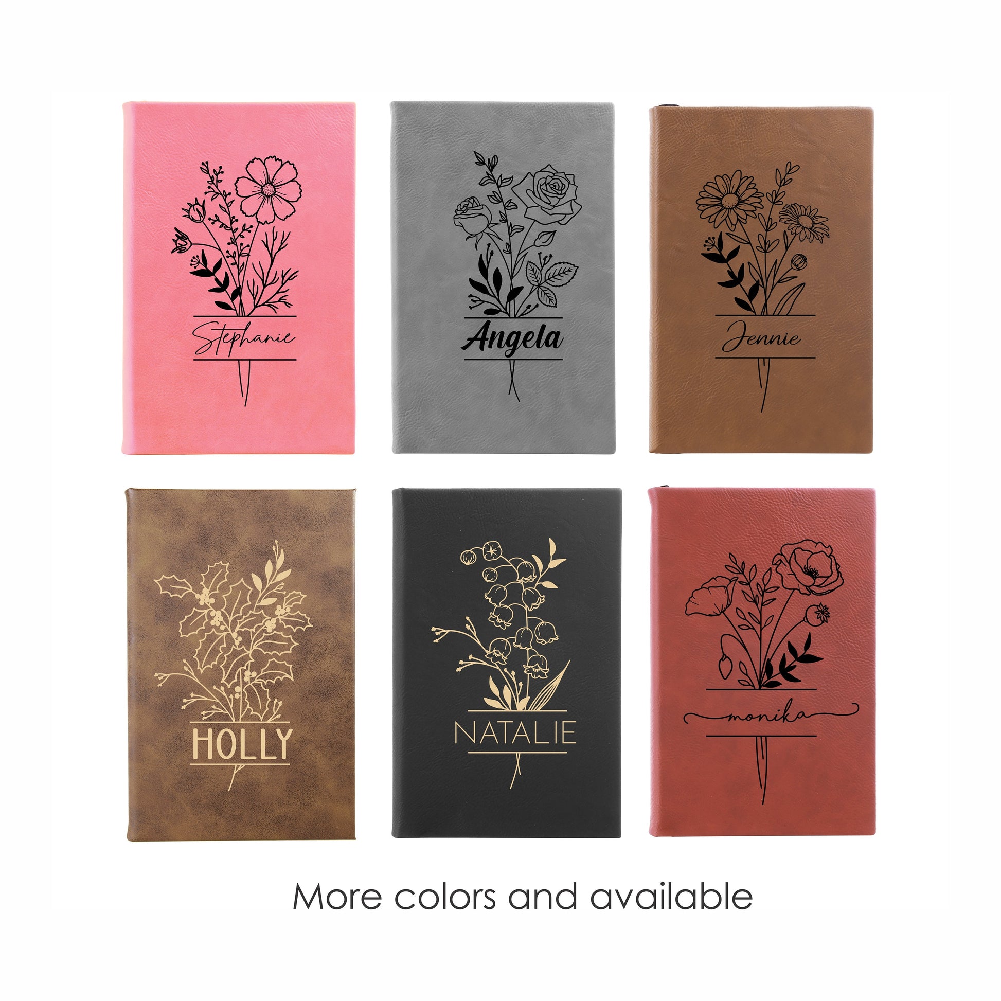 Personalized Birth Flower Journal - close-up of the custom engraving