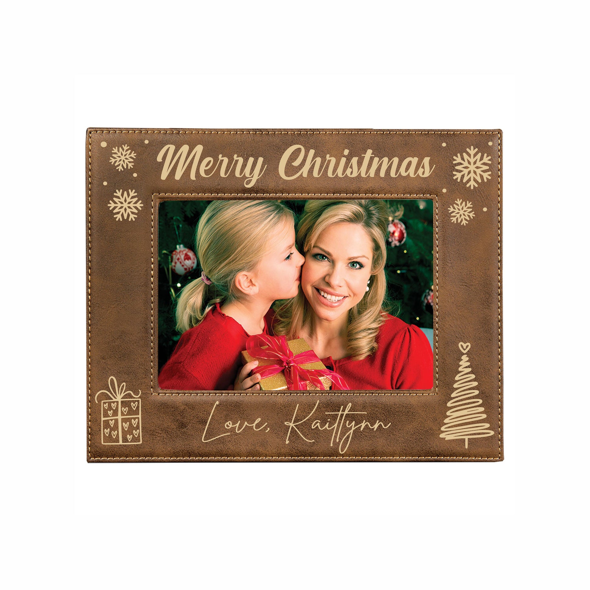 Personalized Christmas Picture Frame - close-up of the custom engraving