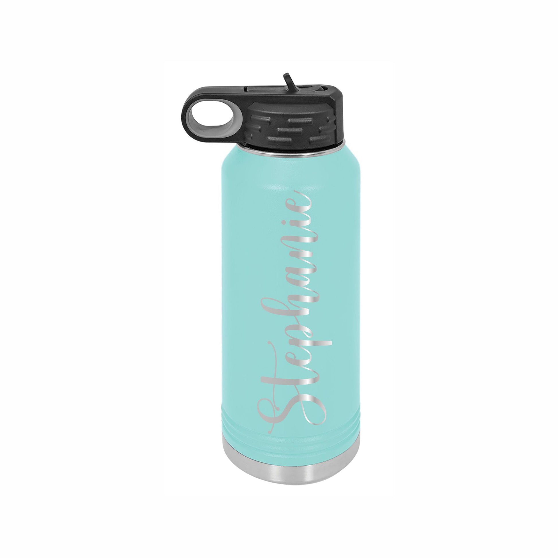 Custom Water Bottle - close-up of the custom engraving