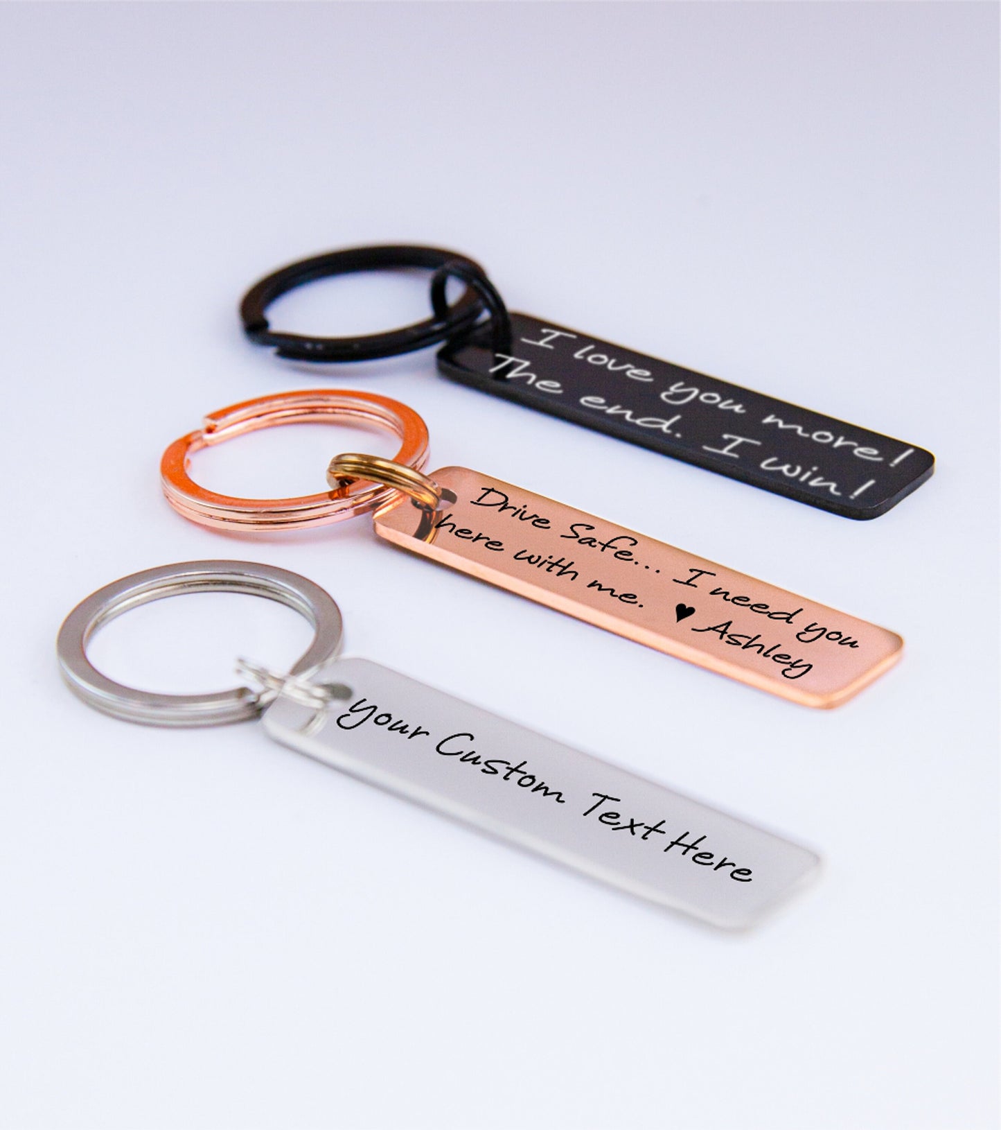 Personalized Stainless Steel Keychain: Engraved Custom Message Gift - color and style options