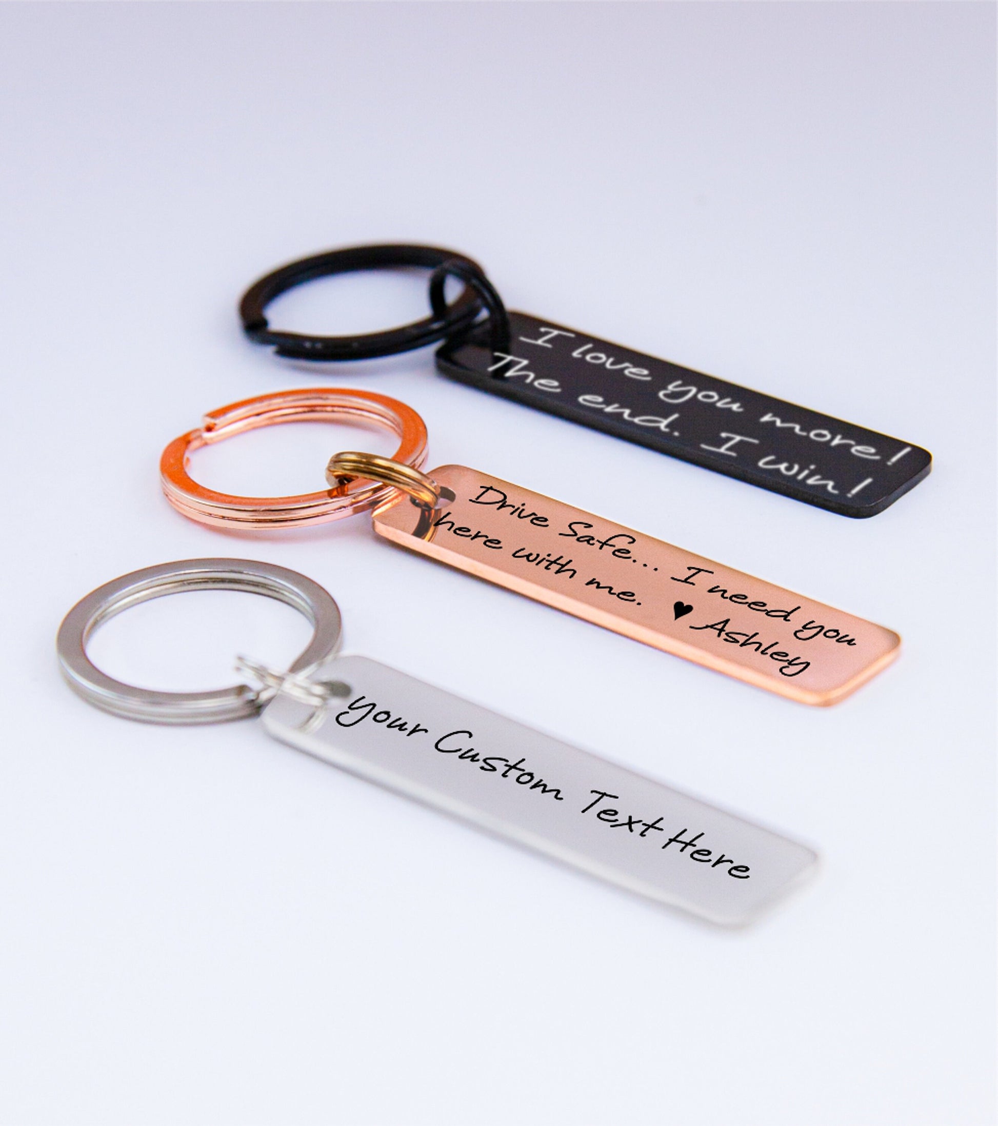 Personalized Stainless Steel Keychain: Engraved Custom Message Gift - color and style options