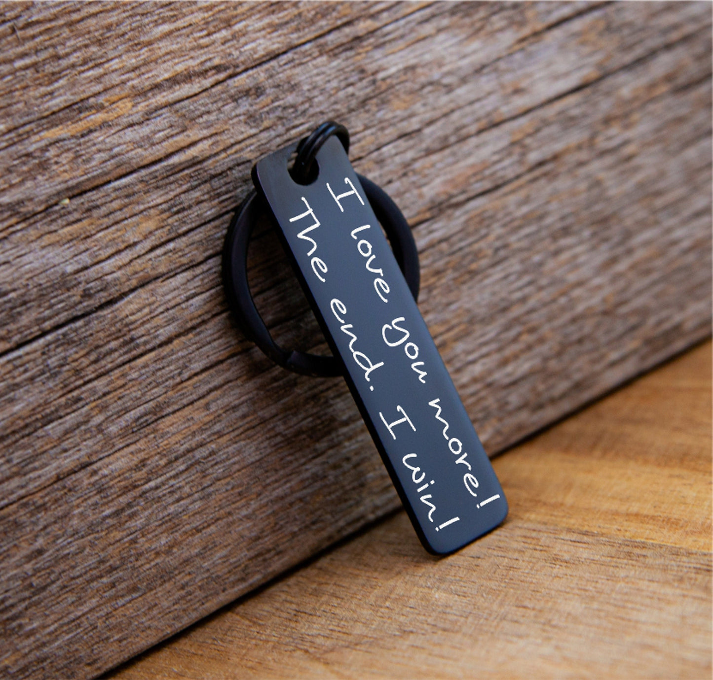 Personalized Stainless Steel Keychain: Engraved Custom Message Gift - close-up of the custom engraving