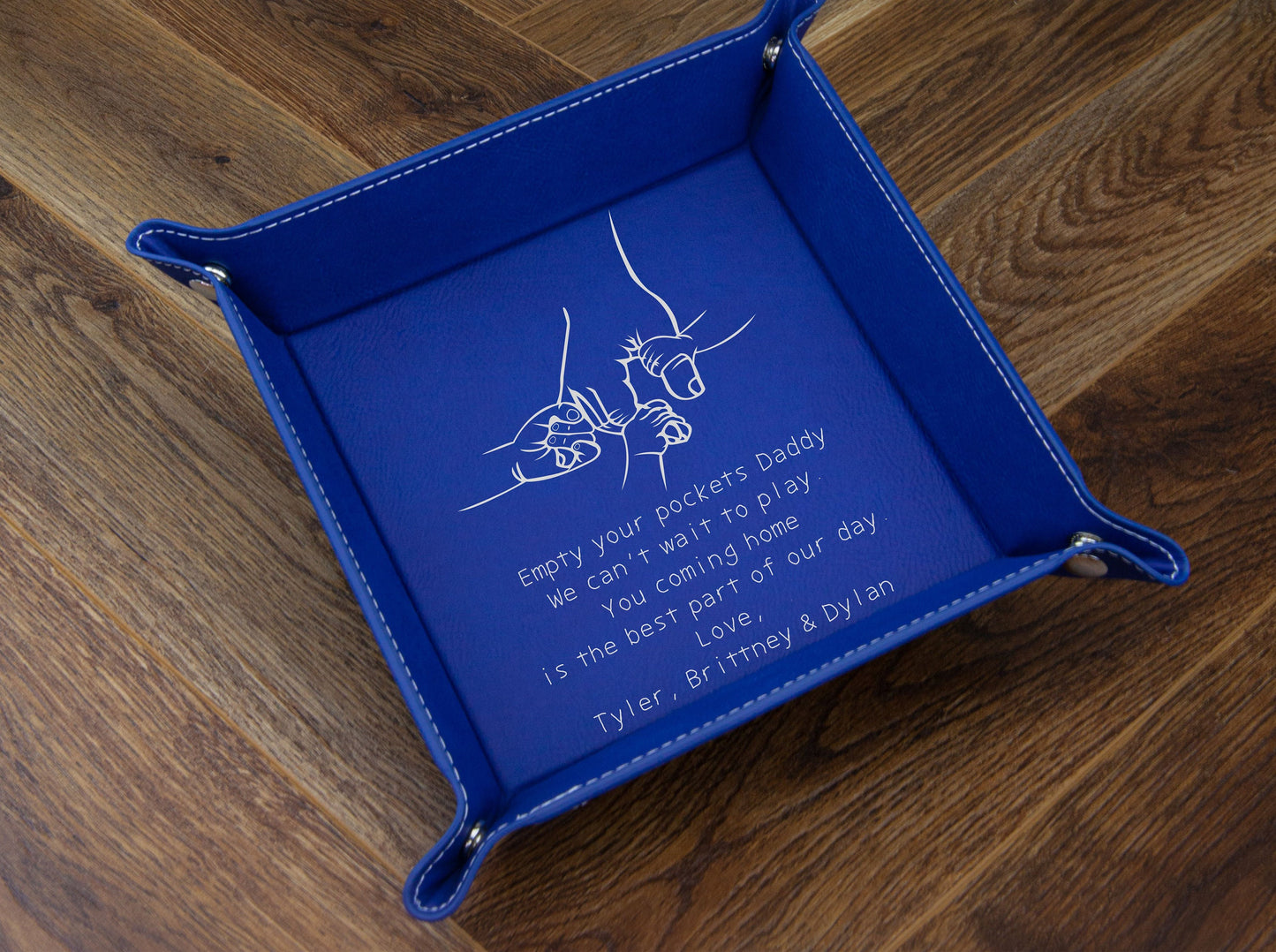 Personalized Father’s Day Valet Tray - close-up of the custom engraving