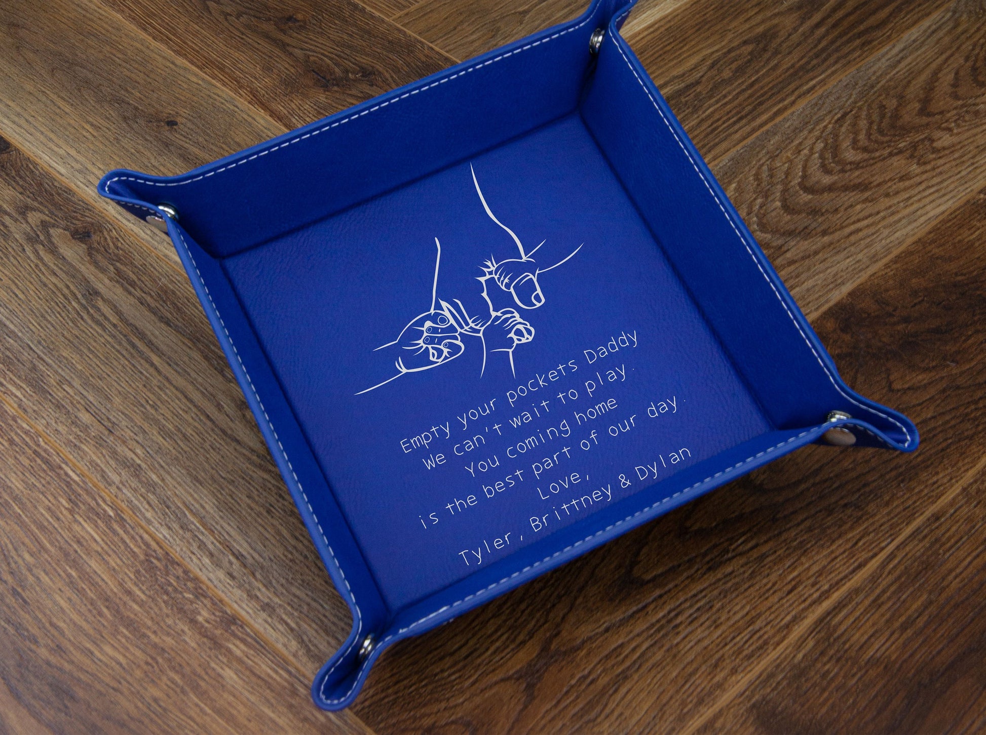 Personalized Father’s Day Valet Tray - close-up of the custom engraving