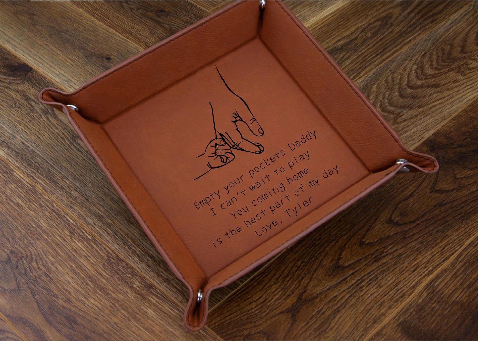 Personalized Father’s Day Valet Tray - close-up of the custom engraving