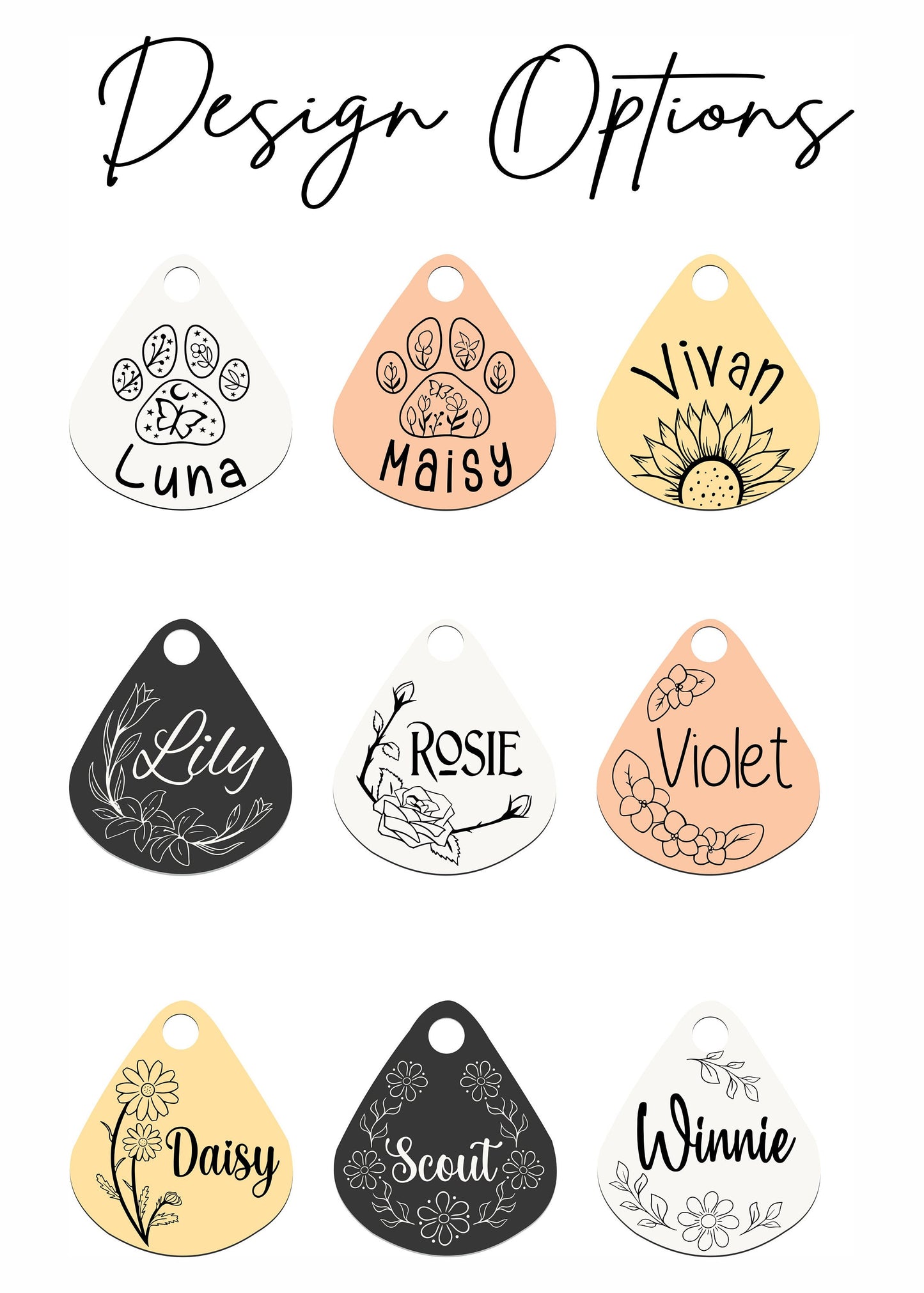Tear Drop Pet Tag: Personalized Stainless Steel Dog & Cat ID - personalization example