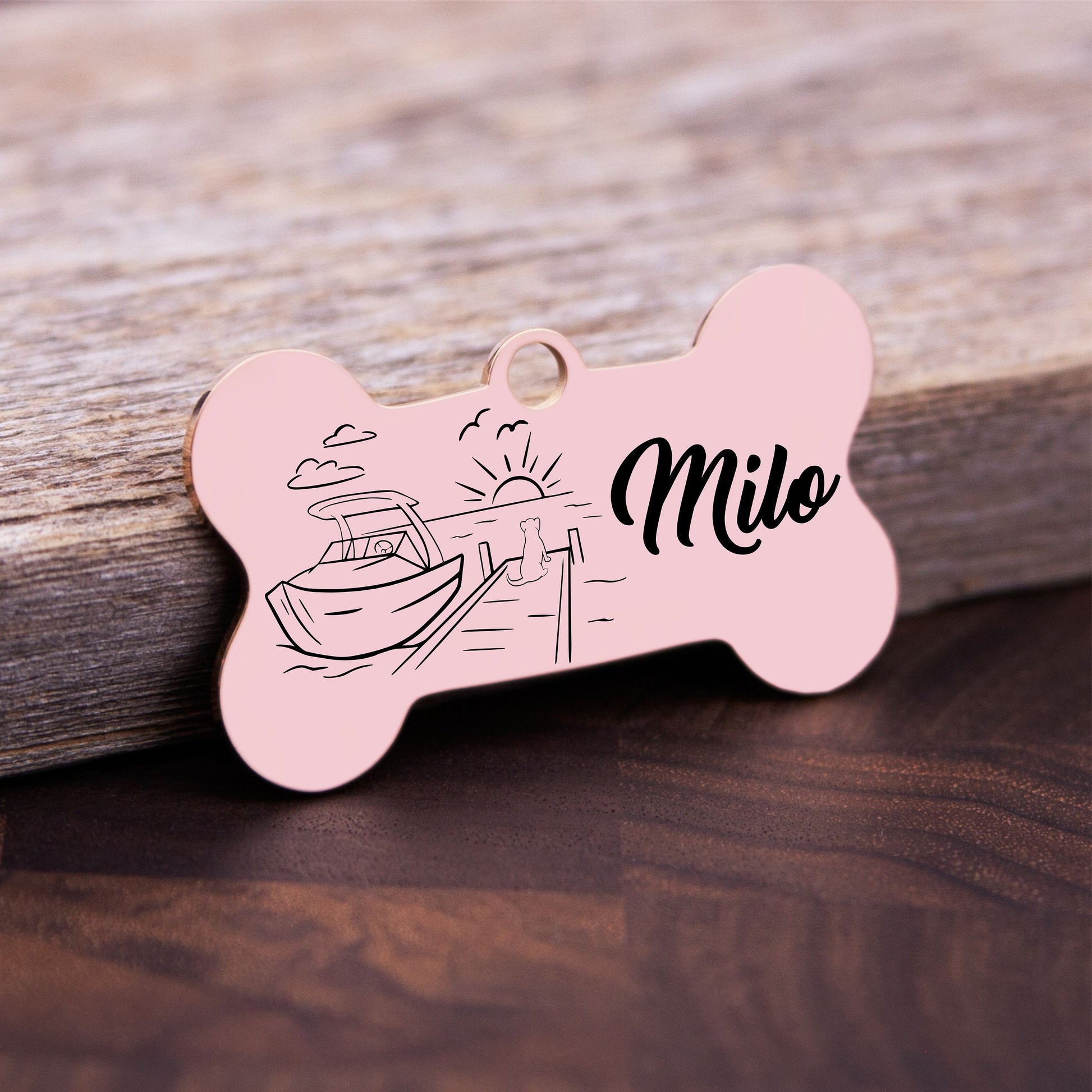 Personalized Bone Dog Tag - close-up of the custom engraving