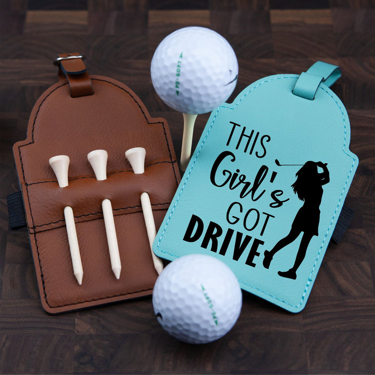 Personalized Golf Bag Tag - Laser Engraved Leatherette with Tees