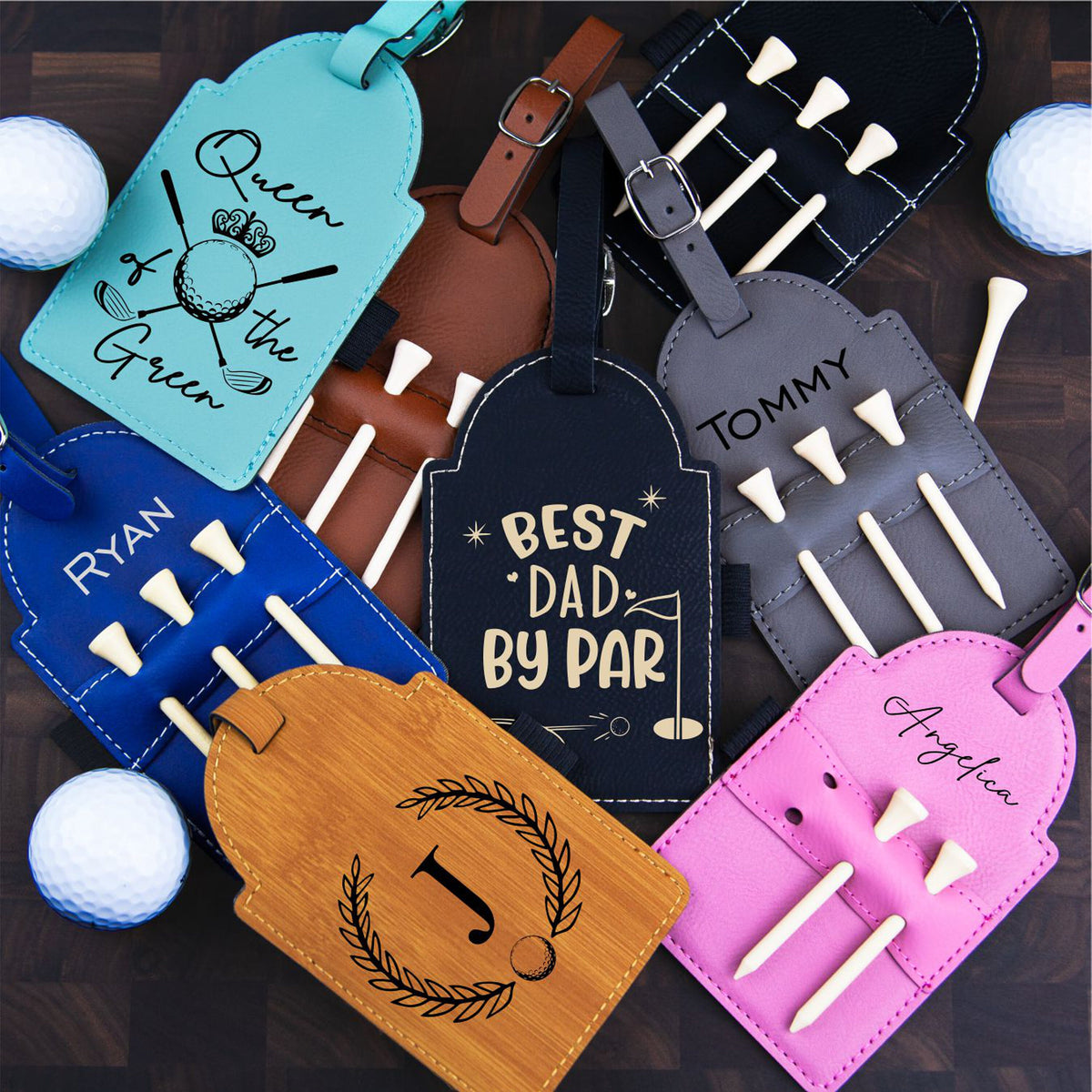 Personalized Golf Bag Tag - Laser Engraved Leatherette with Tees